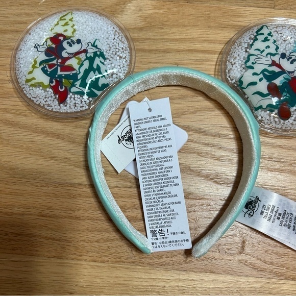 Disney Parks Mickey & Minnie Mouse Snow Globe Ears Head Band NEW Blue Christmas - Picture 4 of 6
